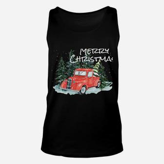 Rustic Retro Farm Car Truck Wagon Christmas Fir Tree Pajamas Unisex Tank Top | Crazezy