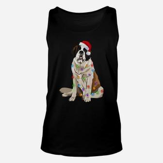 Saint Bernard Christmas Lights Xmas Dog Lover Santa Hat Unisex Tank Top | Crazezy CA