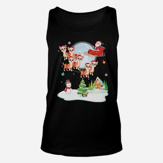 Santa Claus Chihuahua Dogs Snowman Dance Noel Presents Snow Unisex Tank Top - Monsterry