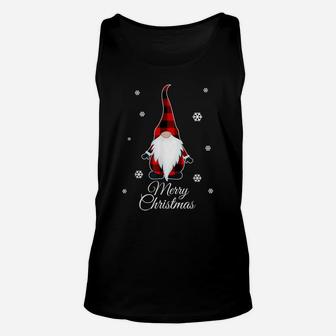 Santa Claus Garden Gnome Merry Christmas Buffalo Plaid Unisex Tank Top | Crazezy