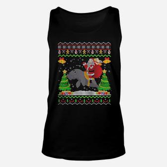 Santa Claus Riding Manatee Ugly Unisex Tank Top - Monsterry