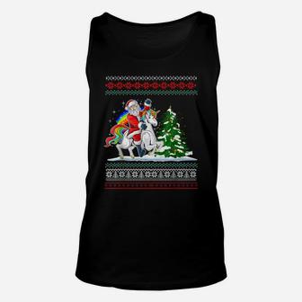 Santa Claus Riding On A Unicorn Ugly Christmas Funny Unisex Tank Top | Crazezy UK
