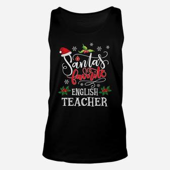 Santa's Favorite English Teacher Funny Christmas Light Xmas Unisex Tank Top | Crazezy
