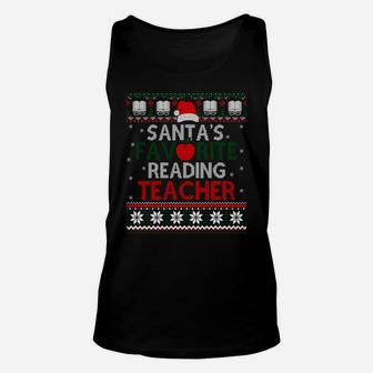 Santa's Favorite Reading Teacher Christmas Gift Ugly Sweater Sweatshirt Unisex Tank Top | Crazezy