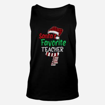 Santa's Favorite Teacher Funny Christmas Santa Red Plaid Unisex Tank Top | Crazezy