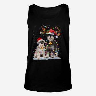 Schnauzer Reindeer Santa Hat Xmas Lights Christmas Xmas Dog Sweatshirt Unisex Tank Top | Crazezy