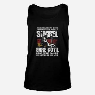 Schwarzes Herren-Unisex TankTop Ehre & Gott, Slogan mit Grafik - Seseable