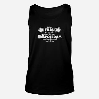 Schwarzes Herren-Unisex TankTop Potsdam-Spruch, Fast Perfekte Frauen Design - Seseable