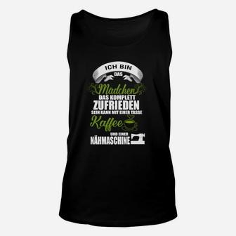 Schwarzes Unisex TankTop für Kaffee & Nähen Fans, Lustiger Spruch - Seseable