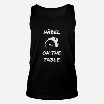 Schwarzes Unisex TankTop mit HÄBEL ON THE TABLE-Aufdruck & Weißer Katze - Seseable