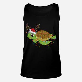 Sea Turtle Christmas Lights Funny Santa Hat Merry Christmas Sweatshirt Unisex Tank Top | Crazezy