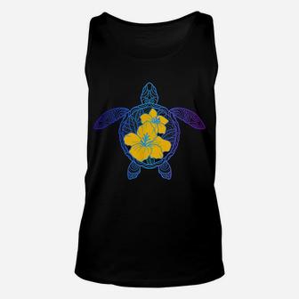 Sea Turtle Tribal Print Hibiscus Flower Tropical Hawaiian Unisex Tank Top | Crazezy AU