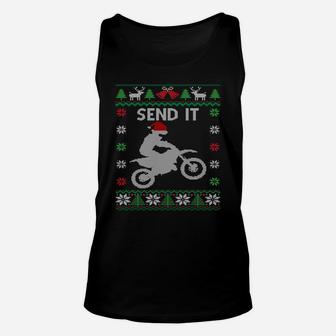 Send It Dirt Bike Riding Santa Motocross Ugly Christmas Sweatshirt Unisex Tank Top | Crazezy AU