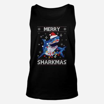 Sharkmas Funny Shark Ugly Christmas Sweaters Sweatshirt Unisex Tank Top | Crazezy