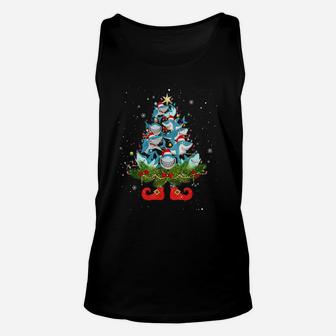 Sharks Christmas Tree Lights Funny Santa Hat Lover Unisex Tank Top | Crazezy AU