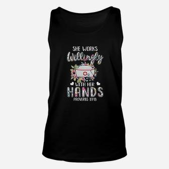 She Works Willingly With Her Hands Nursing Nurse Unisex Tank Top | Crazezy