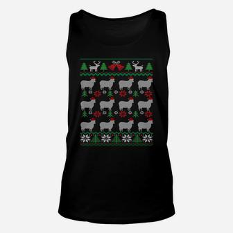 Sheep Wearing Santa Claus Hat Funny Farmer Ugly Christmas Sweatshirt Unisex Tank Top | Crazezy