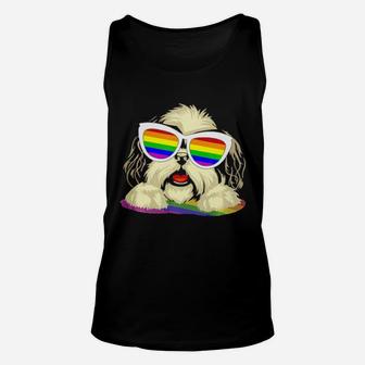 Shih Tzu Dog Gay Pride Flag Sunglasses Lgbt Dog Lovers Unisex Tank Top - Monsterry AU