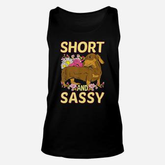 Short And Sassy Cute Flower Dachshund Tee Weiner Dog Unisex Tank Top | Crazezy