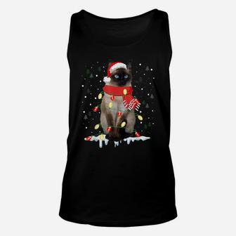 Siamese Cat In Santa Hat Xmas Lights Funny Christmas Gift Unisex Tank Top | Crazezy UK