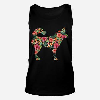 Siberian Husky Flower Funny Dog Silhouette Floral Gift Women Unisex Tank Top | Crazezy CA