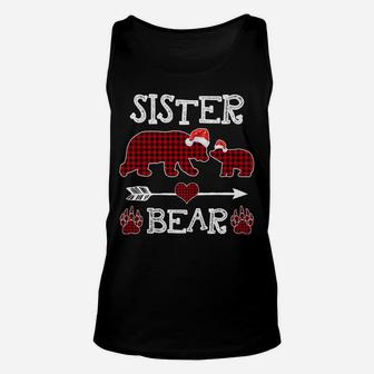 Sister Bear Christmas Pajama Red Plaid Buffalo Family Unisex Tank Top | Crazezy