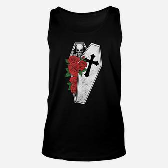 Skeleton Coffin Roses Occult - Flower Floral Skeleton Gothic Unisex Tank Top | Crazezy DE