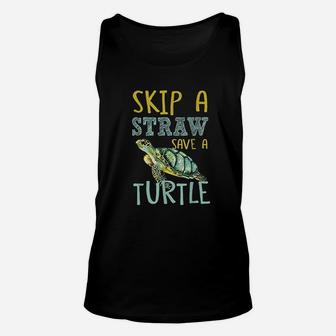 Skip A Straw Save A Turtle Beautiful For Sea Animals Unisex Tank Top | Crazezy CA