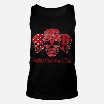 Skulls Happy Valentine's Day Unisex Tank Top - Monsterry