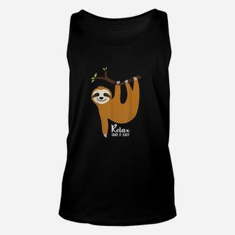 Sloth Hanging On A Tree Funny Sloth Lover Relax Take It Easy Unisex Tank Top | Crazezy DE