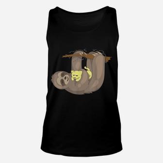 Sloth Hugging Cat | Funny Animal Keeper Lazy Cute Gift Unisex Tank Top | Crazezy AU