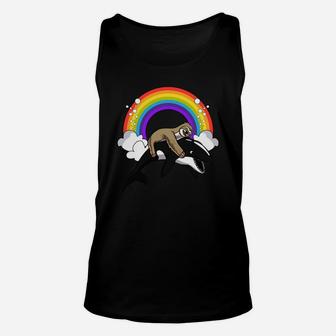 Sloth Riding Orca Killer Whale Rainbow Long Sleeve Unisex Tank Top - Thegiftio UK