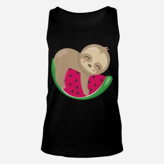 Sloth Watermelon Fruit Funny Animal Gift Unisex Tank Top | Crazezy