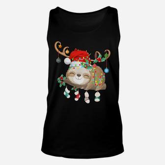 Sloths Xmas Gift Lighting Reindeer Santa Hat Sloth Christmas Sweatshirt Unisex Tank Top | Crazezy