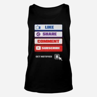 Social Media Like Share Comment Subscribe Vlogger Unisex Tank Top | Crazezy AU