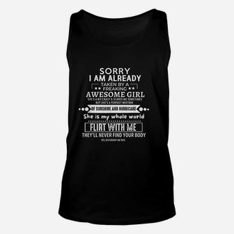 Sorry I Am Already Taken By A Freaking Awesome Girl Unisex Tank Top - Seseable