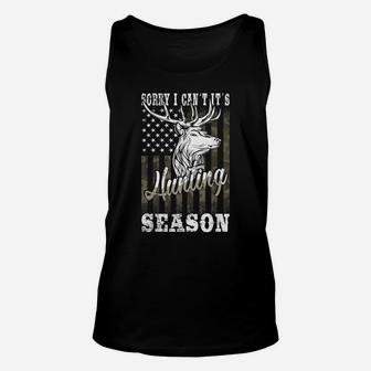 Sorry I Can't It's Hunting Season American Camouflag Flag Unisex Tank Top | Crazezy DE