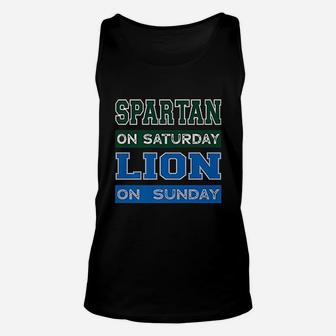 Spartan On Saturday Lion On Sunday Detroit Football Gift Unisex Tank Top - Thegiftio UK
