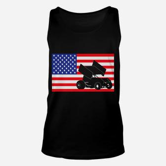 Sprint Car Racing Usa American Flag Dirt Track 4Th Of July Unisex Tank Top | Crazezy