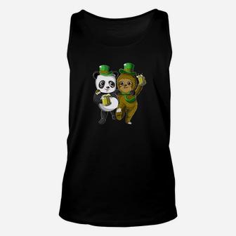 St Patricks Day Cute Panda And Sloth Leprechaun Unisex Tank Top - Thegiftio UK