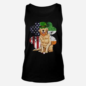 St Patricks Day Irish American Flag Golden Retriever Dog Unisex Tank Top - Monsterry