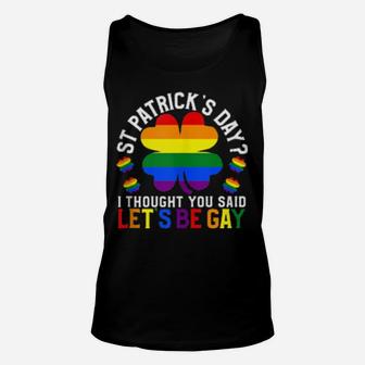 St Patrick's Day Let's Be Gay Pride Shamrock Unisex Tank Top - Monsterry