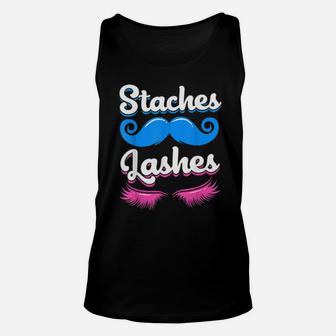 Staches Or Lashes Gender Reveal Unisex Tank Top - Monsterry