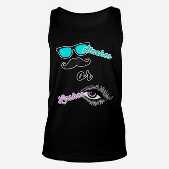 Staches Or Lashes Mom Dad Gender Reveal Baby Shower Unisex Tank Top | Crazezy AU