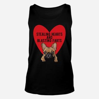 Stealing Hearts Blasting Farts Valentine's Day Frenchie Dog Unisex Tank Top - Monsterry