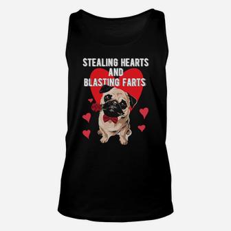 Stealing Hearts Blasting Farts Valentine's Day Pug Dog Unisex Tank Top - Monsterry AU