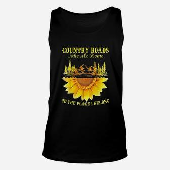 Sunflower Country Roads Take Me Home Funny Farmer Gift Unisex Tank Top | Crazezy AU