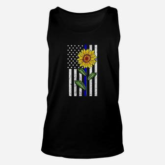 Sunflower Thin Blue Line Us Flag Unisex Tank Top | Crazezy AU