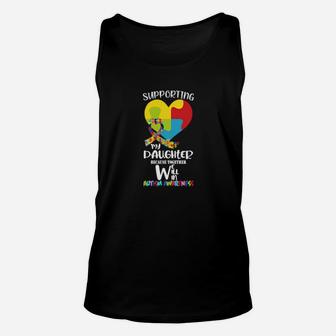 Supporting My Daughter Heart Puzzle Autism Awareness Unisex Tank Top - Monsterry