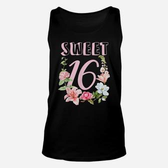 Sweet 16 Flower Birthday Party Floral Sweet Sixteen B-Day Unisex Tank Top | Crazezy